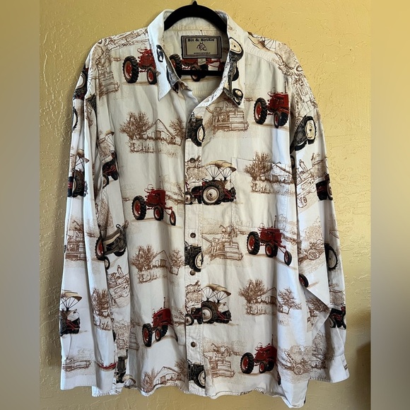 Bit & Bridle White and Brown Tractor Print Shirt 3XL - Picture 1 of 3